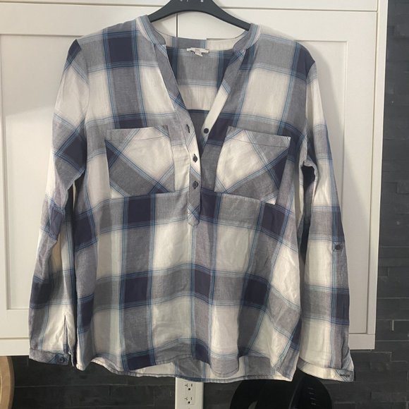 Long Sleeve V-Neck 100% Organic Cotton Top/Blouse Navy/White Size Large - Picture 8 of 12